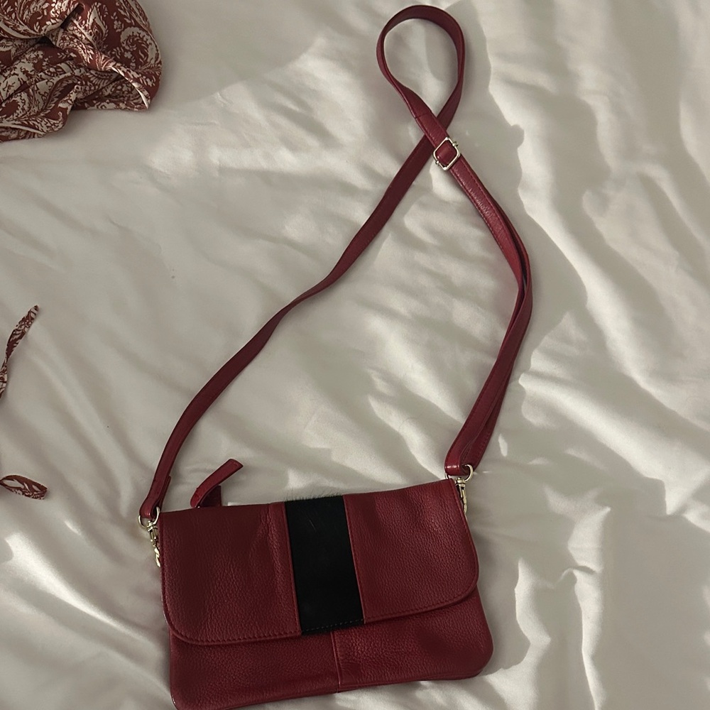 Leather Red and Black Crossbody Bag